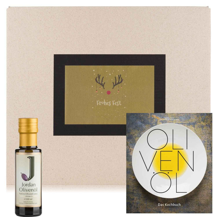 Jordan Olivenöl - Geschenkbox für Weihnachten 1 mit Grußkarte im umweltfreundlichem Graspapier-Karton