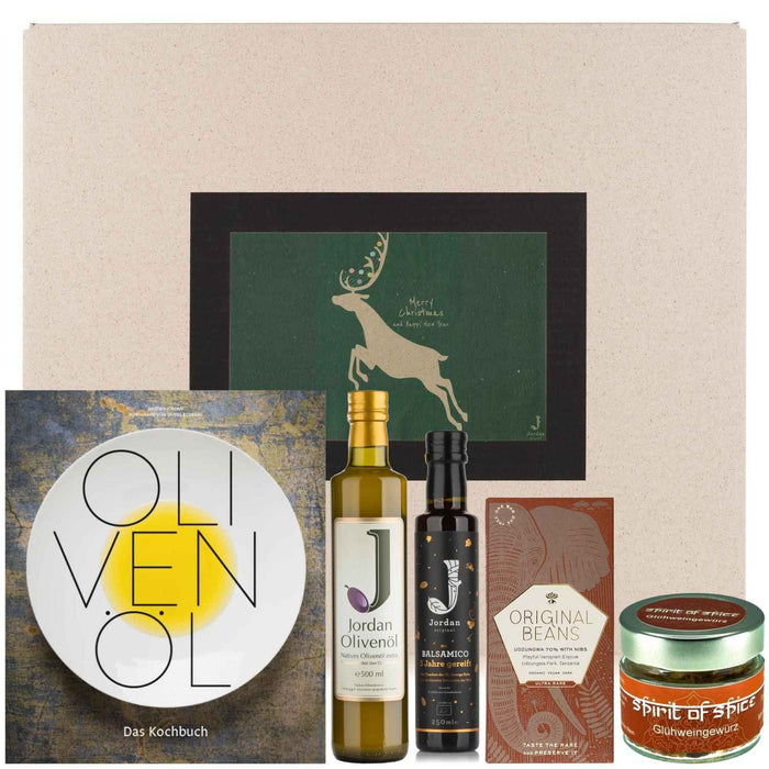 Jordan Olivenöl - Geschenkbox für Weihnachten 15 mit Grußkarte im umweltfreundlichem Graspapier-Karton