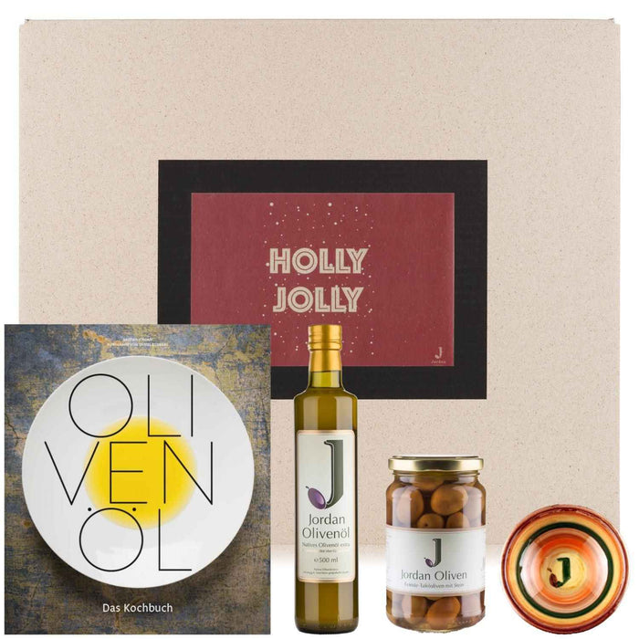 Jordan Olivenöl - Geschenkbox für Weihnachten 8 mit Grußkarte im umweltfreundlichem Graspapier-Karton
