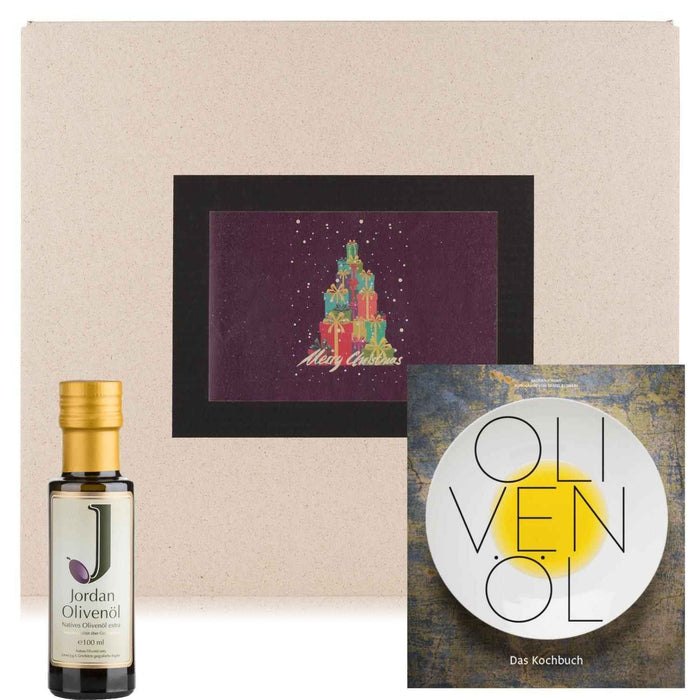 Jordan Olivenöl - Geschenkbox für Weihnachten 4 mit Grußkarte im umweltfreundlichem Graspapier-Karton