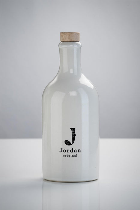 Jordan Original - Keramikflasche breit - weiß glänzend - 500 ml inkl. Holzdeckel mit Ausgießer
