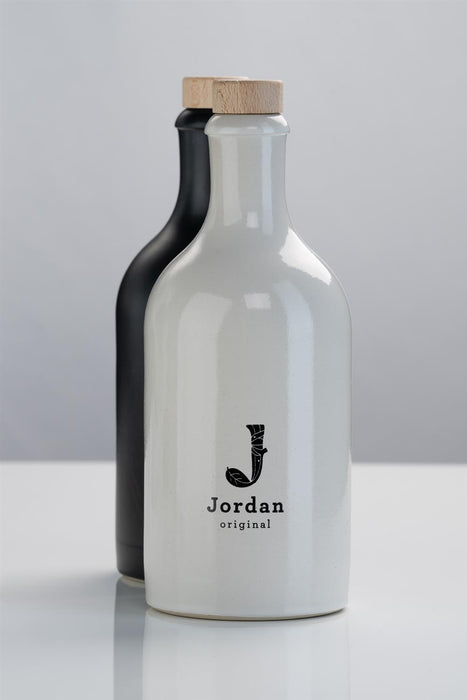 Jordan Original - Keramikflasche breit - weiß glänzend - 500 ml inkl. Holzdeckel mit Ausgießer