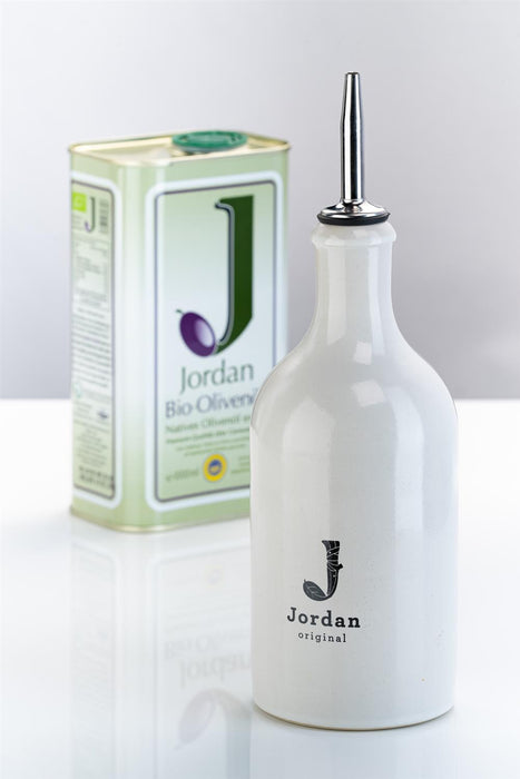 Jordan Original - Keramikflasche breit - weiß glänzend - 500 ml inkl. Edelstahlausgießer herausnehmbar